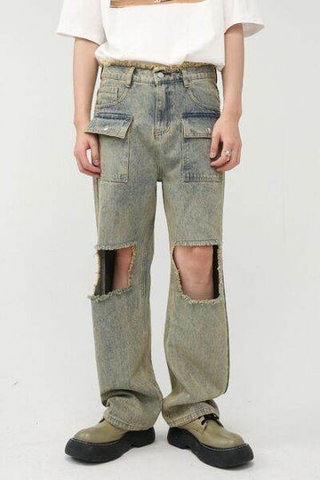 Raw Hem Distressed Jeans - Hovatok
