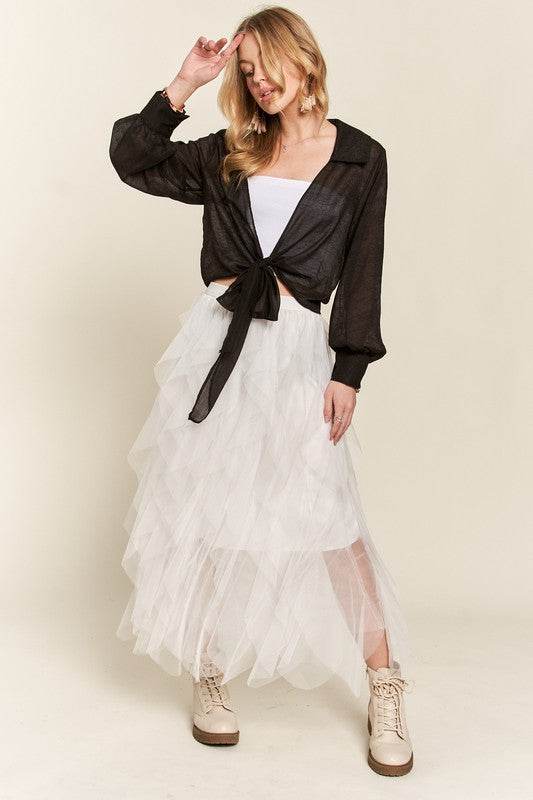 ADORA Ruffled Elastic Waist Midi Skirt - Hovatok
