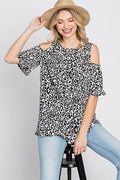 Heimish Full Size Leopard Round Neck Cold Shoulder T-Shirt Plus Size - Hovatok