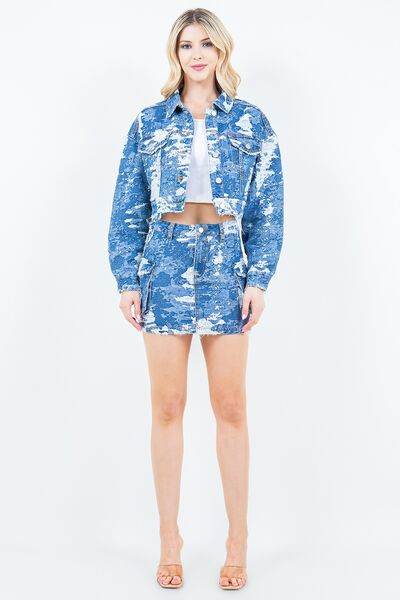 American Bazi Jacquard Trim Cropped Denim Jacket - Hovatok