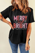 MERRY AND BRIGHT Round Neck Short Sleeve T-Shirt - Hovatok