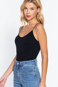 ACTIVE BASIC Ribbed Round Neck Seamless Cami Bodysuit - Hovatok