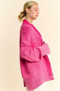 Davi & Dani Shawl Collar Ribbed Detail Button Up Cardigan - Hovatok