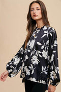 Annie Wear Frill Printed Balloon Sleeve Blouse - Hovatok