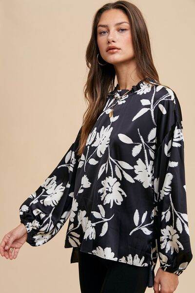 Annie Wear Frill Printed Balloon Sleeve Blouse - Hovatok