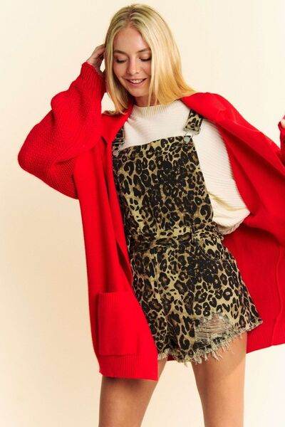 Davi & Dani Button Up Dropped Shoulder Cardigan with Pockets - Hovatok