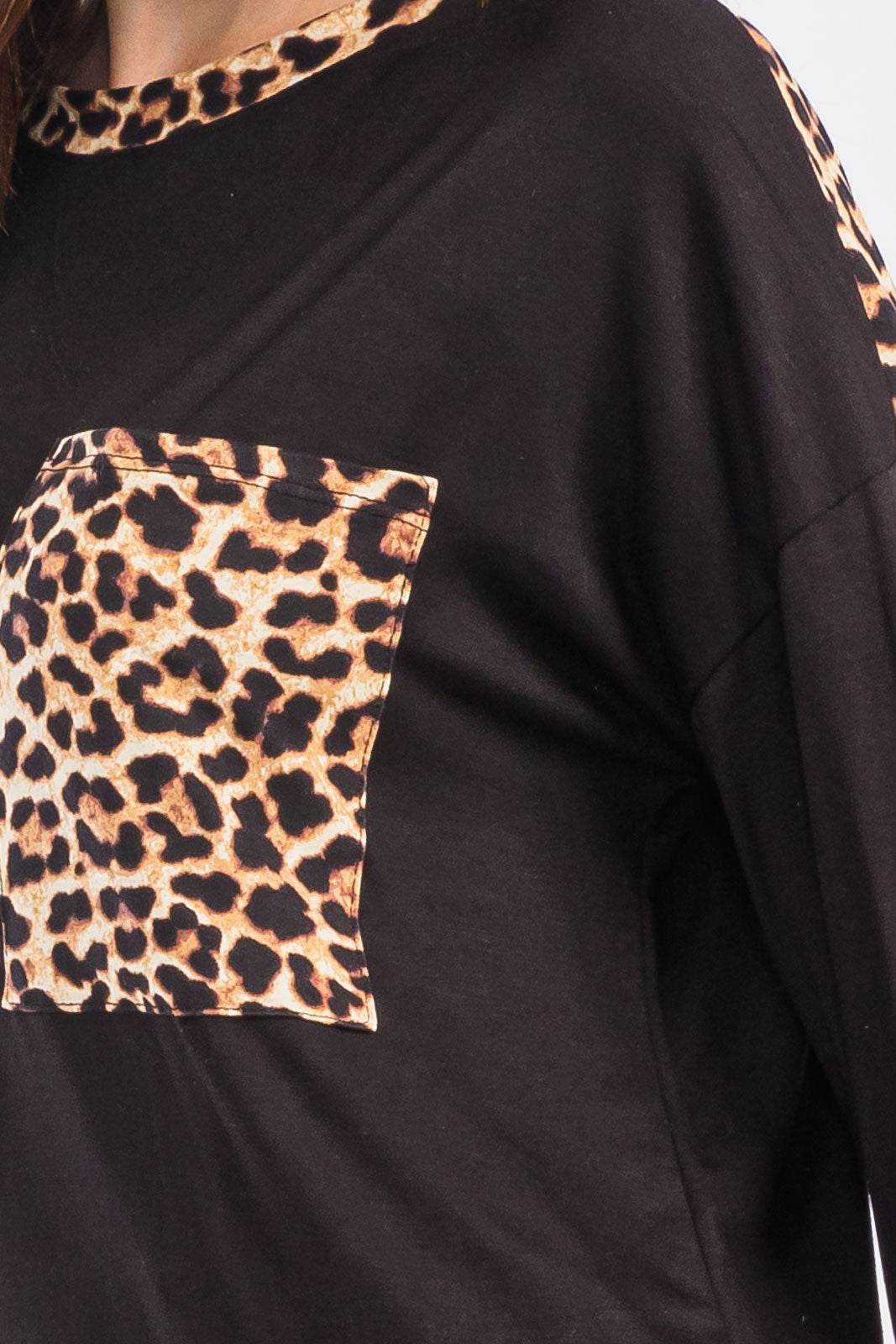Celeste Full Size Leopard Round Neck Dropped Shoulder T-Shirt - Hovatok