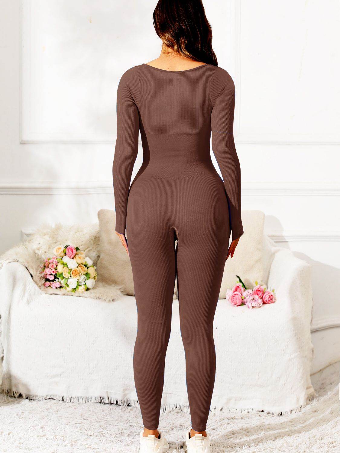 Scoop Neck Long Sleeve Active Jumpsuit - Hovatok