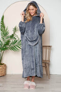 Double Take Full Size Pocketed Hooded Midi Lounge Dress - Hovatok