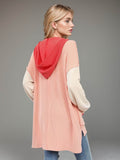 Double Take Contrast Hooded Long Sleeve Top - Hovatok