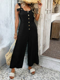 Devine Button Front Knotted Strap Wide Leg Jumpsuit - Hovatok