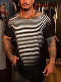 Men's Full Size Round Neck Short Sleeve Striped T-Shirt Plus Size - Hovatok