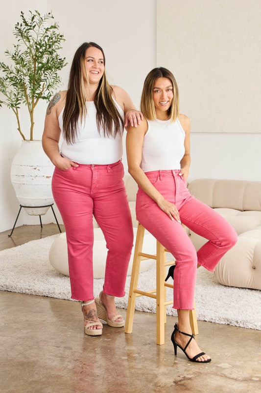 RFM Crop Dylan Full Size Tummy Control High Waist Raw Hem Jeans - Hovatok