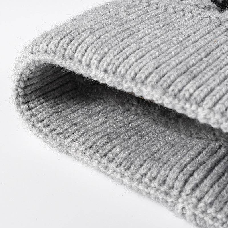 Striped Contrast Knit Hat with Pom-pom - Hovatok