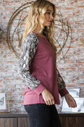 Heimish Full Size Snakeskin Print Raglan Sleeve Half Button Top - Hovatok