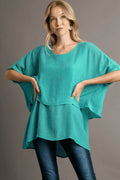 Umgee Full Size Cuffed Half Sleeve Layered Top Plus Size - Hovatok