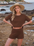 Round Neck Short Sleeve Top and Shorts Sweater Set - Hovatok