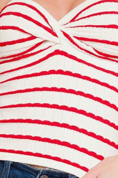 Zenana Twisted Sweetheart Neck Striped Tube Top - Hovatok