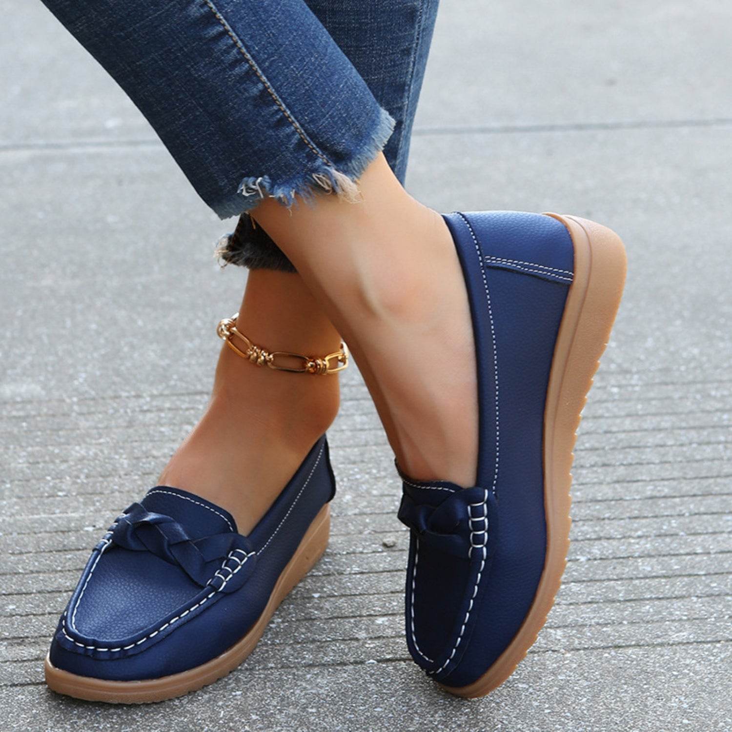 Weave Wedge Heeled Loafers - Hovatok