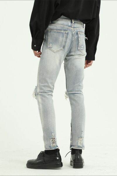 Pocketed Distressed Jeans with Side Zip - Hovatok