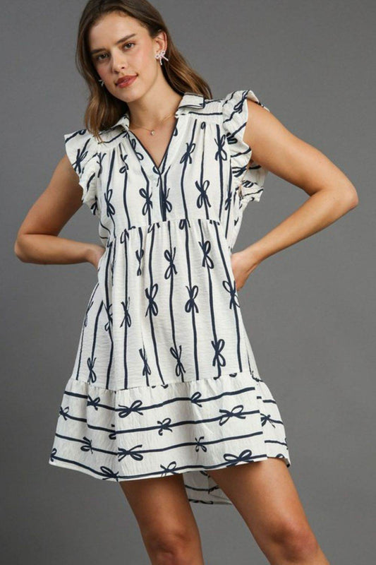 Umgee Full Size Ribbon Collared Mini A-Line Dress Plus Size - Hovatok