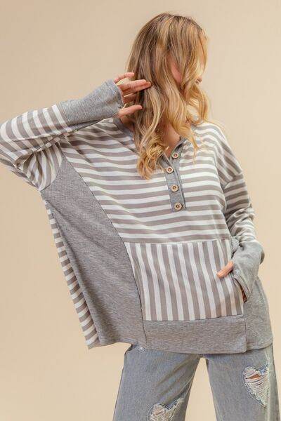 BiBi Striped Thumbhole Long Sleeve Top - Hovatok