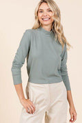 Mittoshop Mock Neck Rib Knit Long Sleeve Crop Top - Hovatok