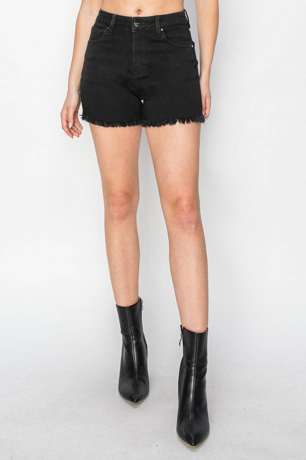 RISEN Full Size High Waist Raw Hem Denim Shorts - Hovatok