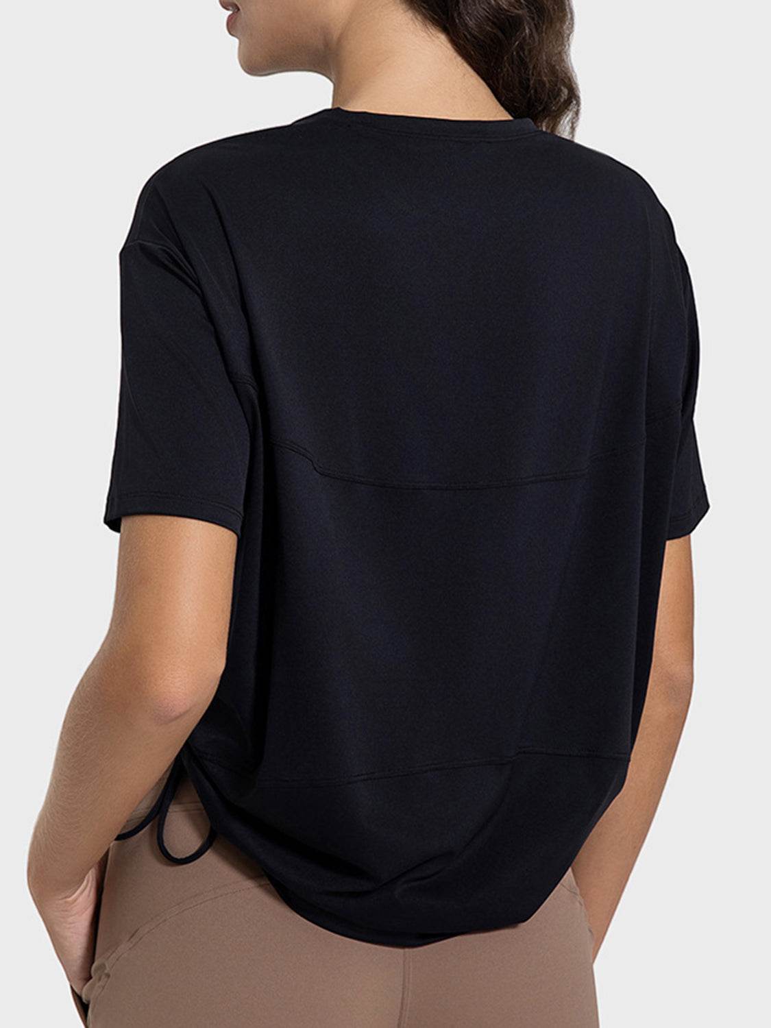 Millennia Drawstring Round Neck Short Sleeve Active T-Shirt - Hovatok
