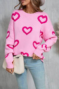 Angel Wings Heart Round Neck Dropped Shoulder Long Sleeve Sweater - Hovatok