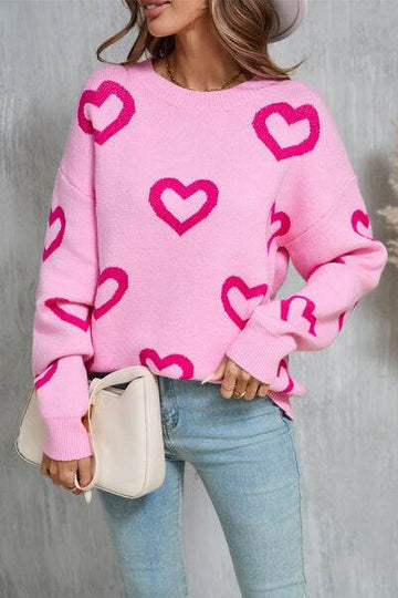Angel Wings Heart Round Neck Dropped Shoulder Long Sleeve Sweater - Hovatok