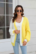 Angel Wings Open Front Contrast Color Balloon Sleeve Cardigan - Hovatok