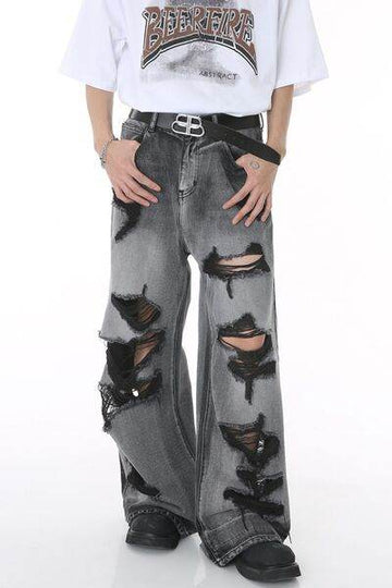 Distressed Wide Leg Jeans with Pockets - Hovatok