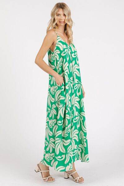 Mittoshop Printed V-Neck Maxi Cami Dress with Pockets - Hovatok