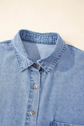 Button Down Short Sleeve Denim Dress - Hovatok