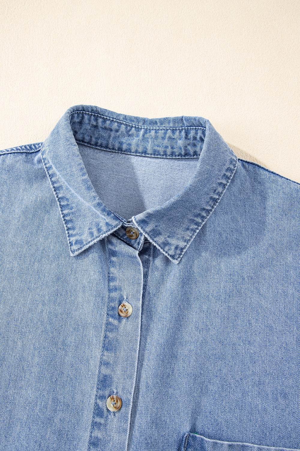 Button Down Short Sleeve Denim Dress - Hovatok
