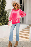 Angel Wings Warm Spice Striped Round Neck Sweater - Hovatok