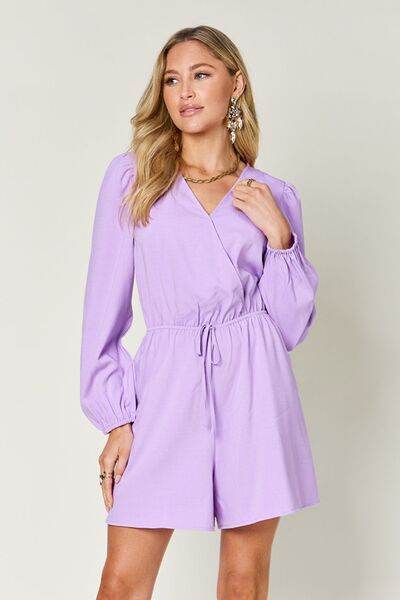 Double Take Full Size Drawstring Long Sleeve Romper - Hovatok
