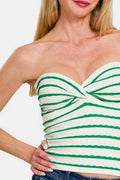 Zenana Twisted Sweetheart Neck Striped Tube Top - Hovatok