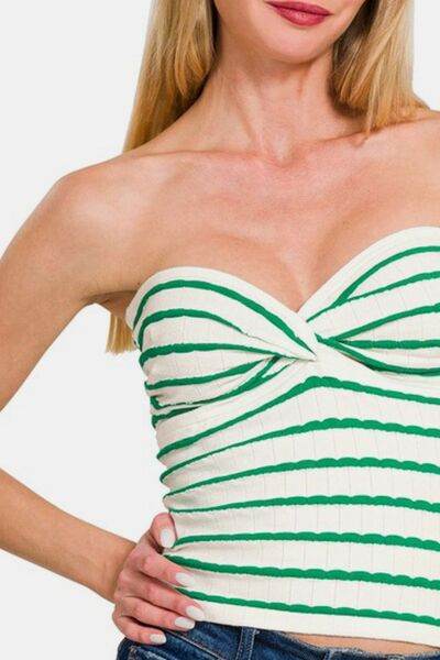 Zenana Twisted Sweetheart Neck Striped Tube Top - Hovatok