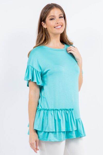 Celeste Full Size Ruffle Detail Asymmetrical Top Plus Size - Hovatok