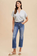 Annie Wear Distressed Raw Hem Straight Leg Cropped Jeans - Hovatok