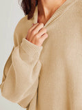 Double Take Side Slit Round Neck Long Sleeve Sweater - Hovatok