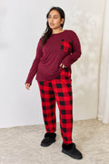 Zenana Full Size Plaid Round Neck Top and Pants Pajama Set - Hovatok