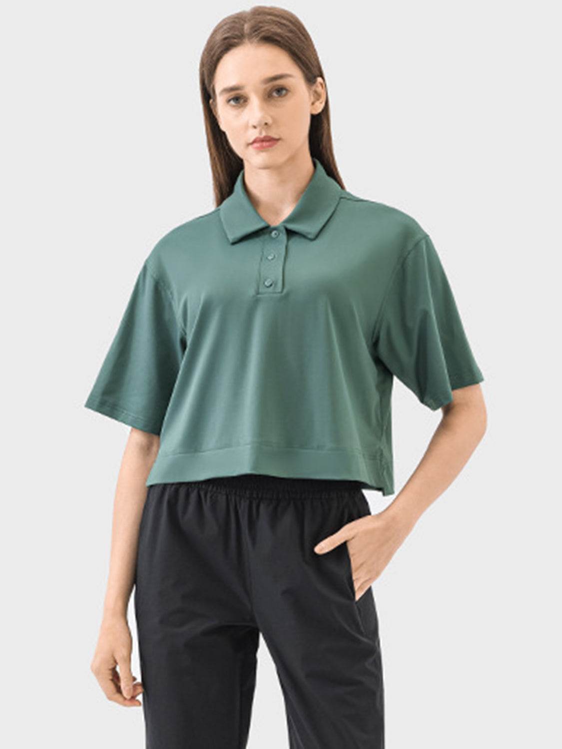 Millennia Half Button Short Sleeve Active T-Shirt - Hovatok