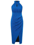 Slit Ruched Mock Neck Sleeveless Dress - Hovatok