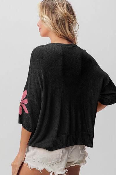 BiBi Floral Pattern Cropped Sweater - Hovatok