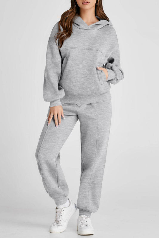 Dropped Shoulder Long Sleeve Hoodie and Pants Active Set - Hovatok