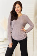 Double Take Drawstring Ribbed Long Sleeve T-Shirt - Hovatok