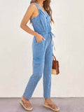 V-Neck Sleeveless Denim Jumpsuit - Hovatok